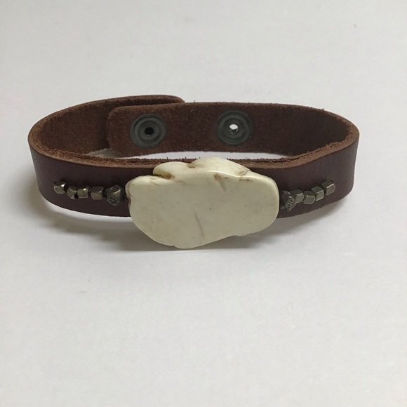 Leather Bracelet Snap Cuff Howlite Beads Closure Adjusts Boho Made In Mexico NEW - Picture 12 of 12